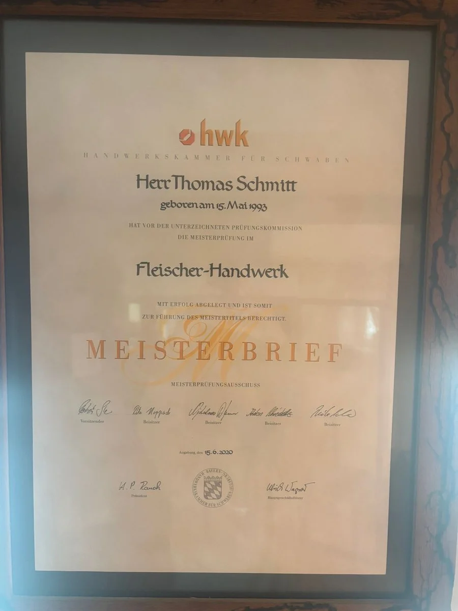 Meisterbrief Fleischer-Handwerk — Thomas Schmitt